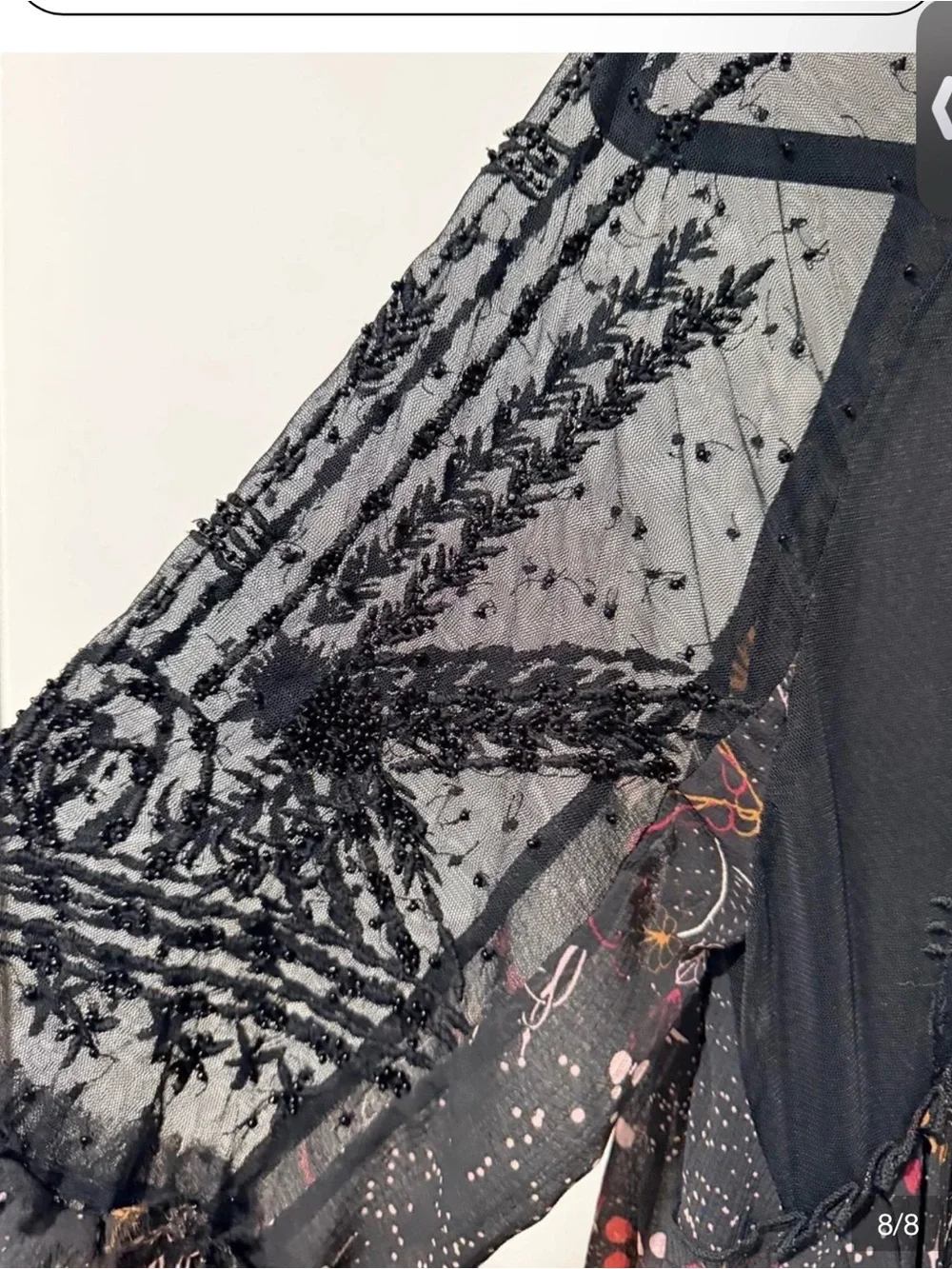 Free People Black Floral Maxi Dress with Lace Sleeves